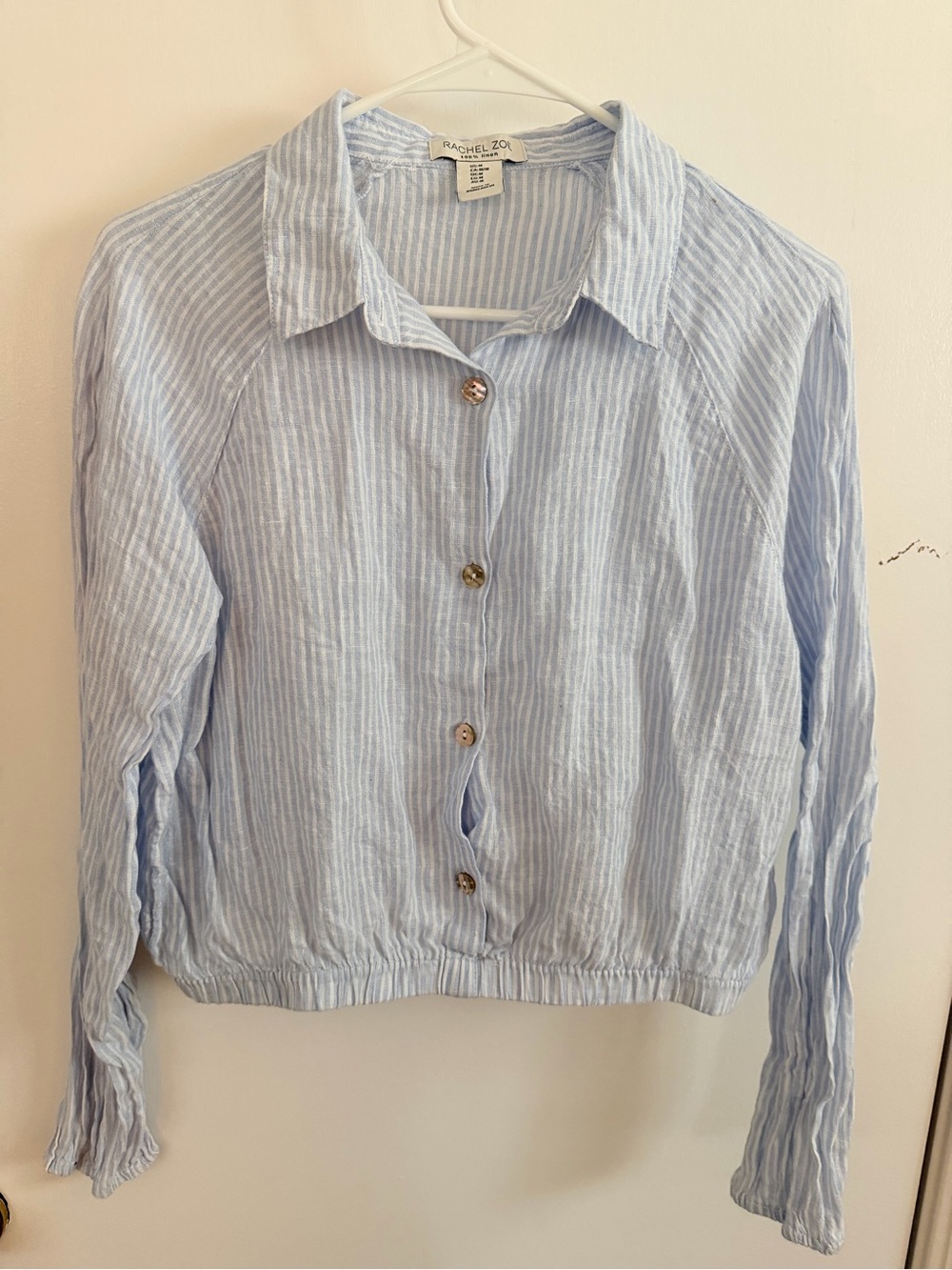 Rachel Zoe Light Blue and White Striped Button-Front Shirt